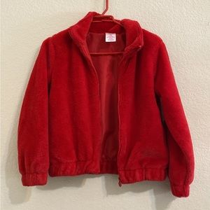 Girls Faux Fur red zip up jacket